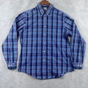 Brooks Brothers Regent Non-Iron Shirt Mens Large Blue Plaid Supima Preppy